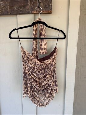 Zara Leopard Print Strapless Top with Neck Tie